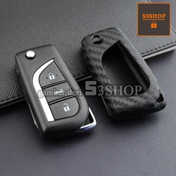 Sarung Kunci Silicon Rubber Case Key Fiber Carbon Toyota Innova Reborn Fortuner Avanza