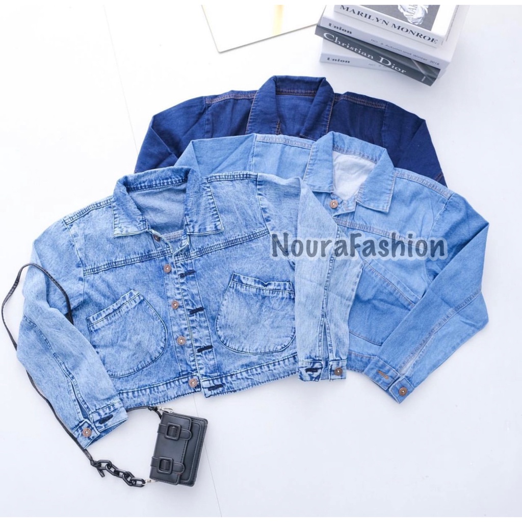 TRIVELA - PABLO JACKETS / JAKET JEANS WANITA CROP POCKET / JAKET JEANS PABLO SNOW BLUE