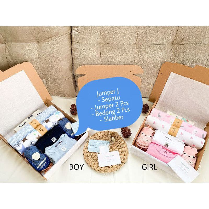 Hampers New Born Baby Boy/Girl Kado Bayi Lahir, Baju Bayi, Bedong, Gift Box Baby Jawa Timur Tengah Barat-Paket J