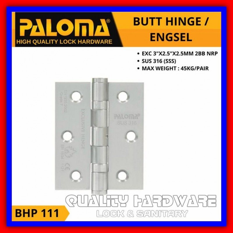 Engsel Jendela Stainless Paloma QHBHP 111 - 3" inch Engsel Jendela 3 Inch SUS 316 Murah Berkualitas