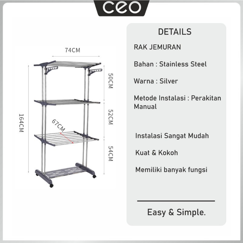 CEO Rak Jemuran Baju Hanger Baju Stand Hanger Rak Handuk Rak Baju Jemuran Lipat