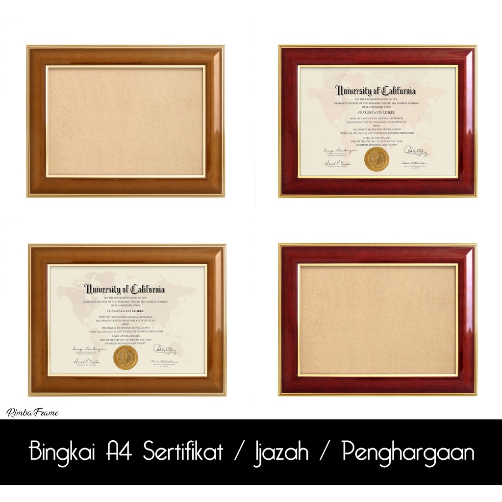  Bingkai  A4 Sertifikat  Ijazah Penghargaan Glossy Mahogany 