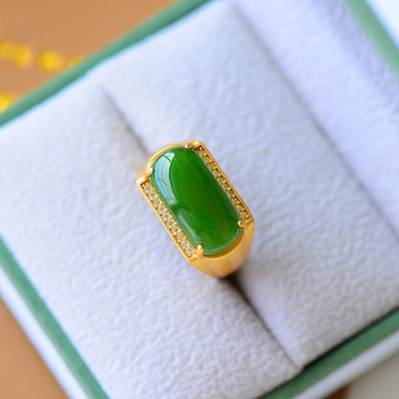 Cincin Batu Giok Warna Emas Model Terbuka Dapat Disesuaikan