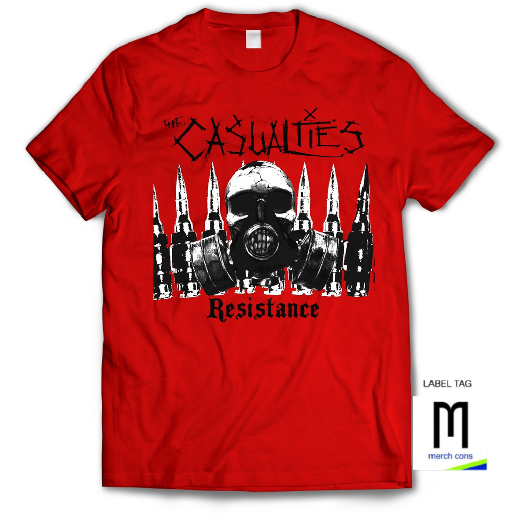 WK09-THE CASUALTIES-Kaos band hardcore-punk / Katun combed-tag MerchCons-MERAH