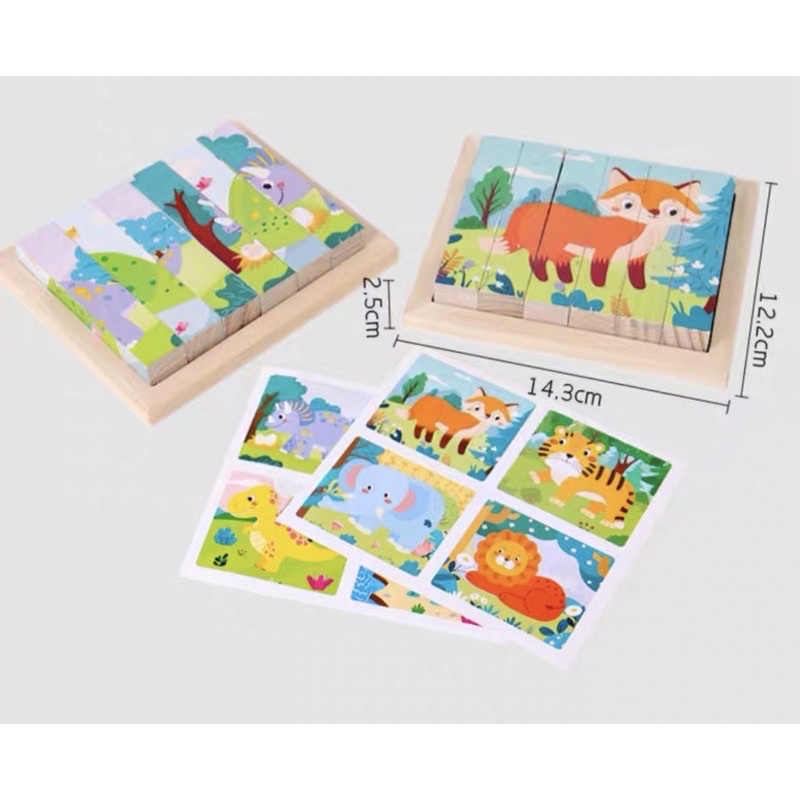 wooden block 4 side puzzle jingsaw balok kayu 4 sisi