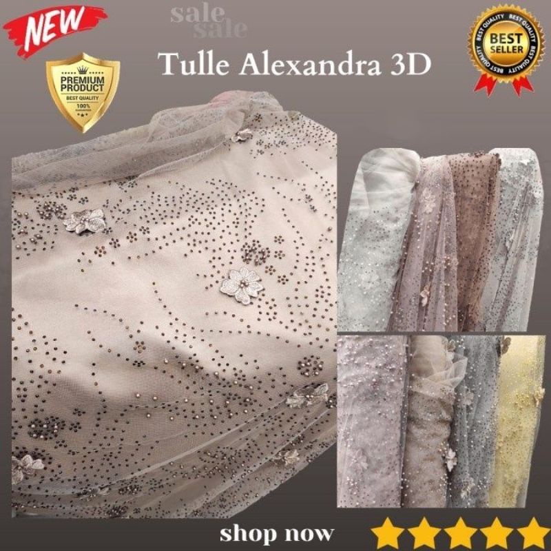 Promo 12.12 Sale Kain Soft Tulle Tile Motif Alexandra 3D Timbul. Brokat Brukat Mutiara