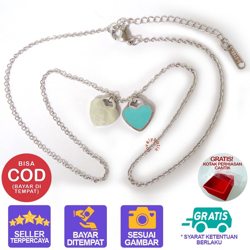 Lovelybutik Kalung Titanium Anti Karat V4lentin3 Kalung Wanita Titanium Liontin Love Panjang