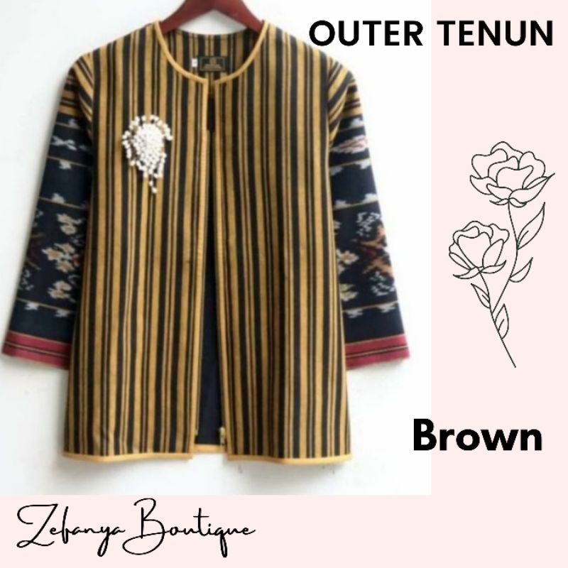 OUTER TENUN BROWN - OUTER TENUN IKAT JEPARA - ATASAN TENUN - BAJU TENUN - BLOUSE TENUN