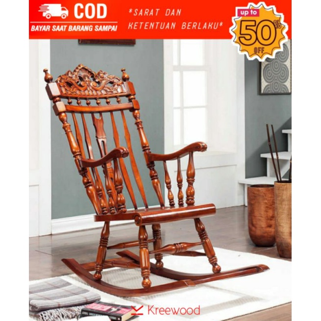 KURSI GOYANG RAJA KAYU JATI SOLID / FURNITURE KURSI GOYANG UKIR KAYU JATI