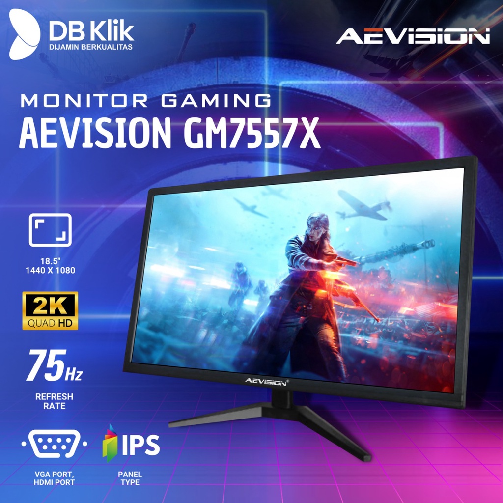 LED Monitor AEVision GM7557X 18.5&quot; IPS 75Hz 2K Quad HD HDMI VGA