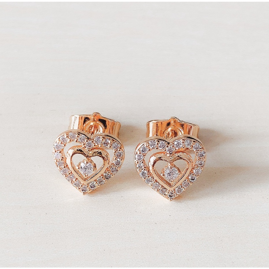 Anting Wanita Mode Love 3D Zirconia Gold