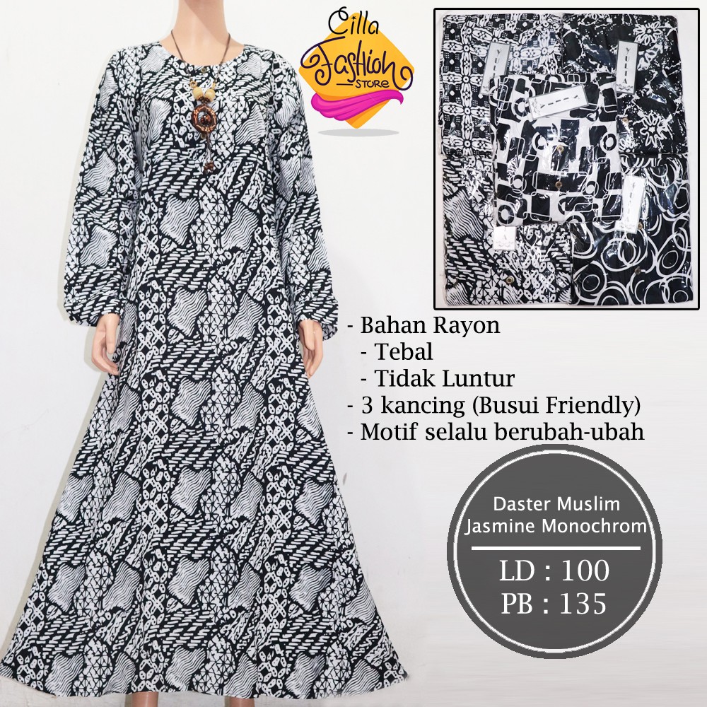 Longdress Batik  Hitam  Putih  Monochrome Daster  Busui 