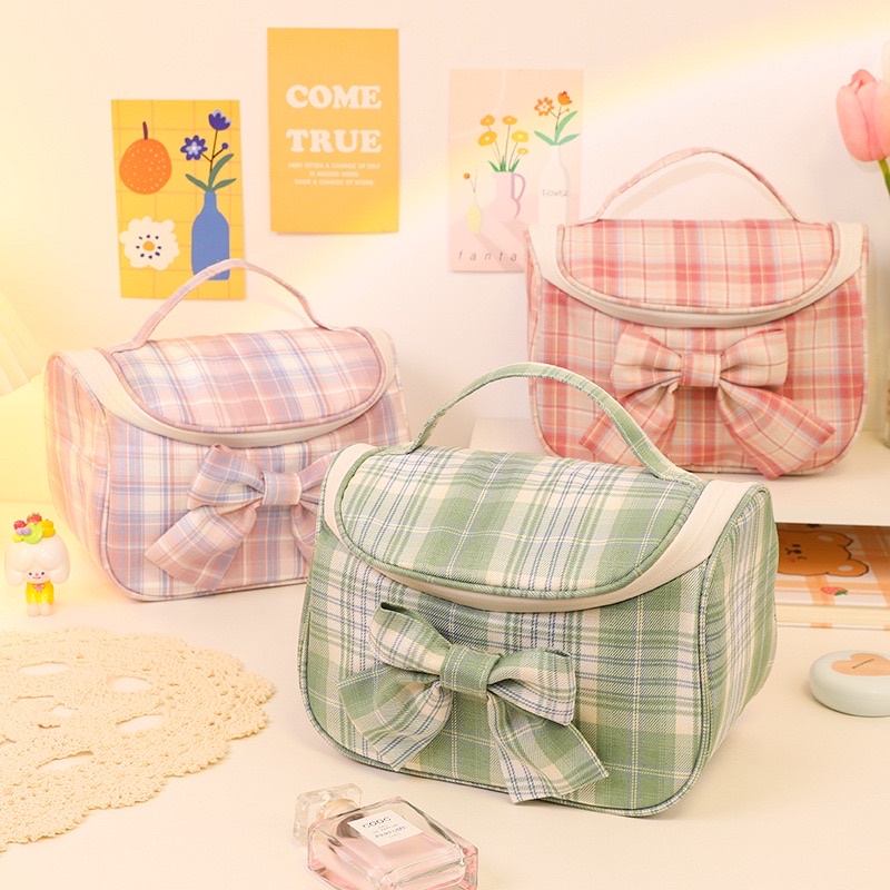 KENSHO Pouch Alat Tulis Sleting / Tas Makeup Pita Plaid Korea Aesthetic Import / Kotak Pensil