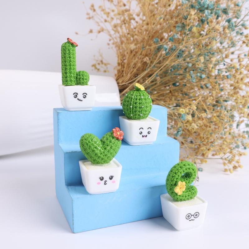 Ornamen Pot Tanaman Kaktus Mini Bahan Resin Untuk Dekorasi Mobil