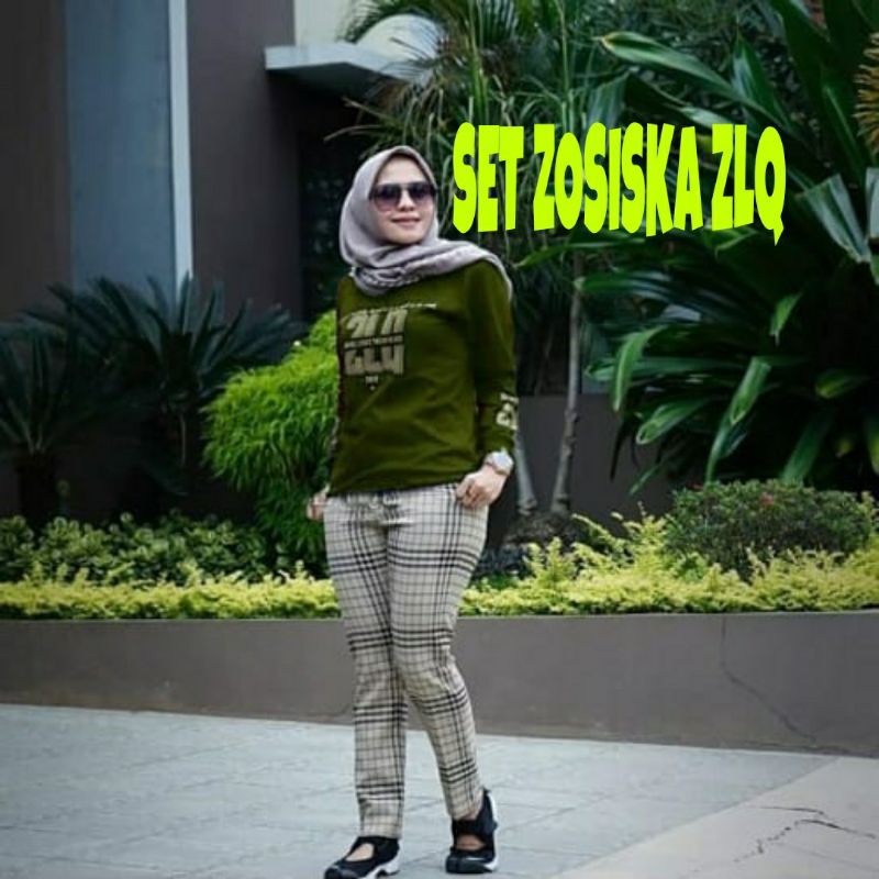 PCS SET ZOSISKA FASHION PAKAIAN WANITA SETELAN ATASAN DAN CELANA CT