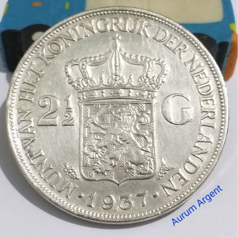 SWILH2.5G-30.. 1 PC KOIN PERAK KUNO ASLI 2.5 GULDEN WILHELMINA TH 1937. -- SILVER COIN --