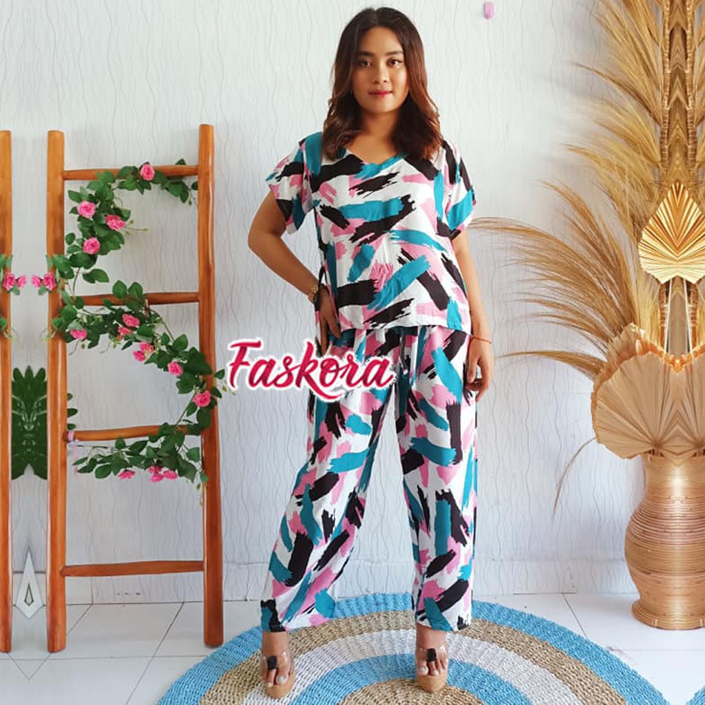 One Set Tie dye Wanita XXL Realis - Setelan Jumbo Rayon Wanita Kekinian - Pajamas Tiedye Set