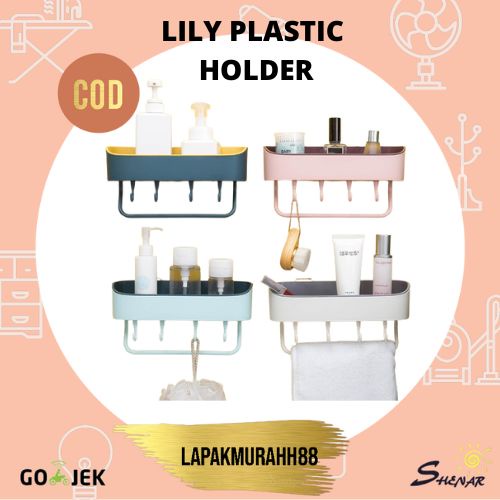 LILY SHENAR PLASTIC HOLDER - RAK DINDING SUSUN TEMPEL DAN HOOK - RAK KAMAR MANDI DAPUR SERBAGUNA TANPA PAKU