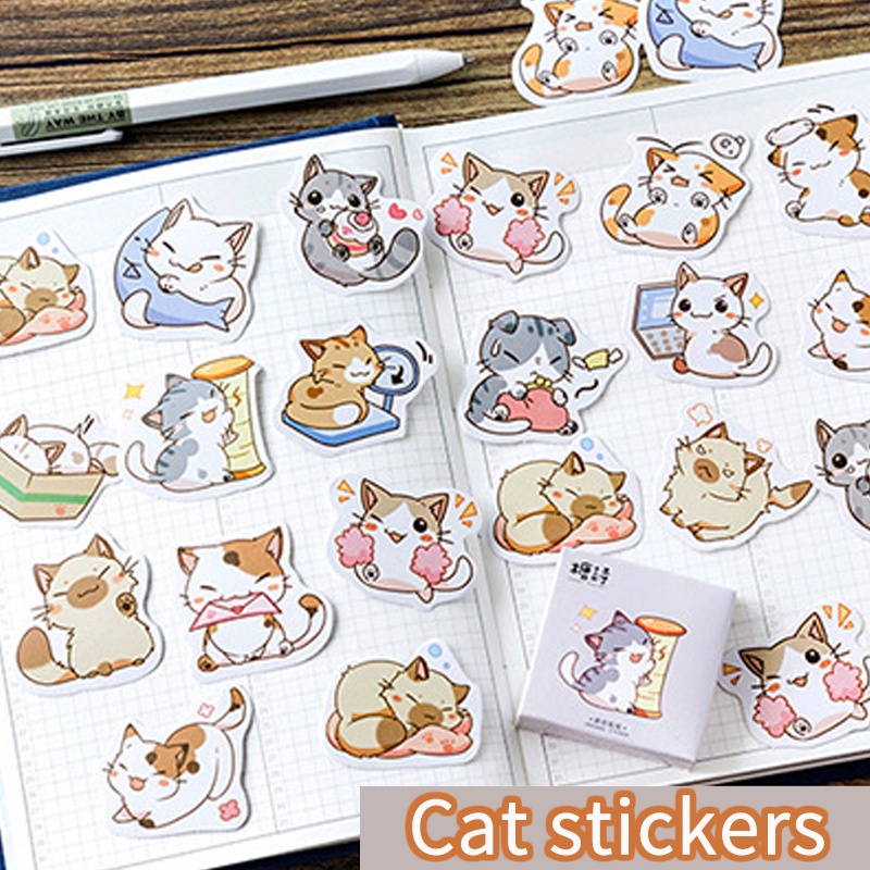 46 Pcs Japanese Cartoon Cat Seal Sticker Diary Notebook Decoration Sticker Set