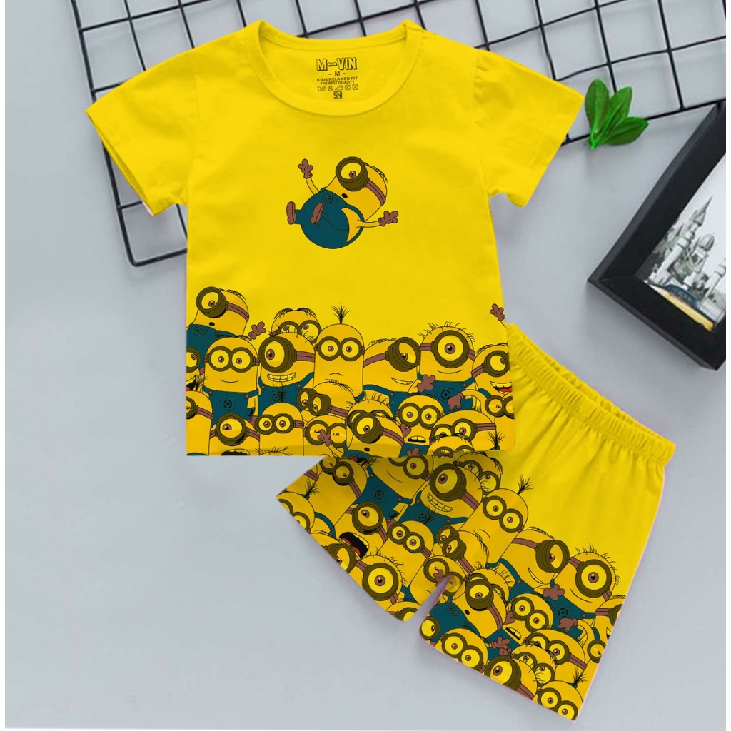 Baju Anak laki Minion - Setelan Anak Laki Gajah LV - Setelan Anak Santai Robot - Baju Anak Cowok 1-12Tahun M-VIN