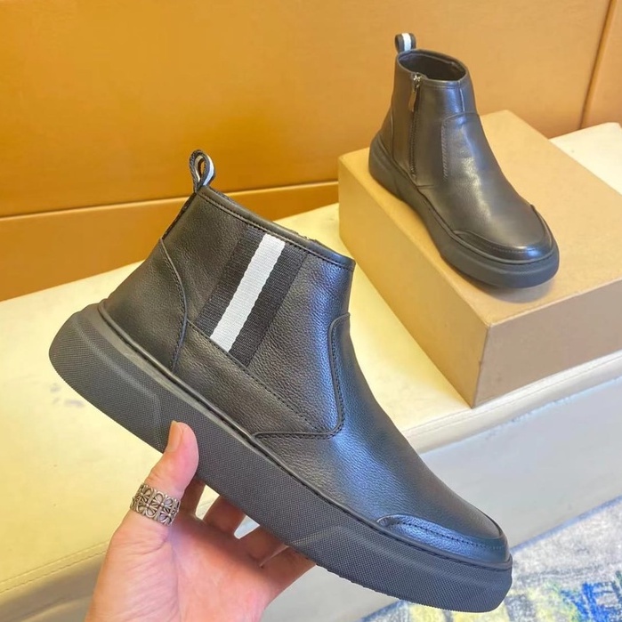 sepatu boots pria ba'lly sneaker cowok high end hitam mirror shoes men kulit asli