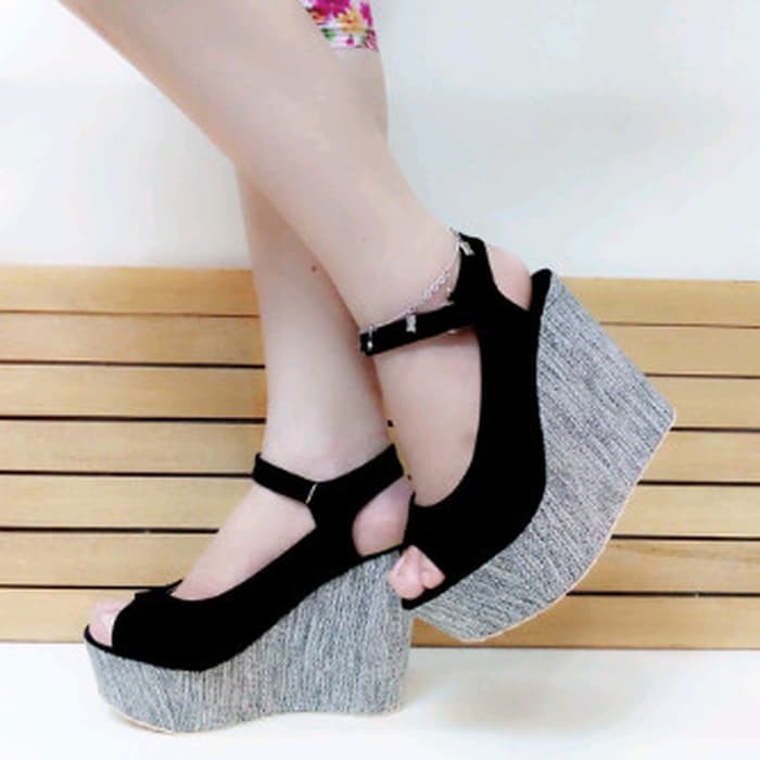 Cafana Sandal Wedges Wanita Tinggi 12cm SDW70 produk kekinian