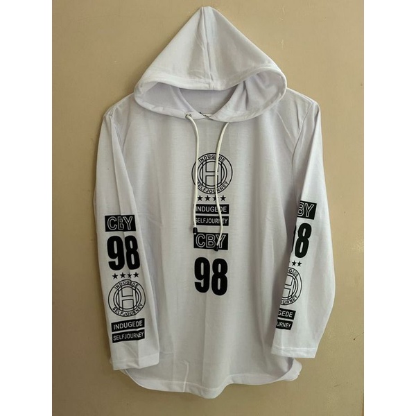 ✨Promo⚡ Kaos kupluk hoodie lengan panjang sablon premium distro 98 Putih