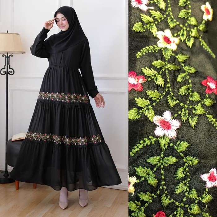  BAJU  GAMIS  HITAM  DRESS CERUTI  HITAM  BORDIR GAMIS  POLOS 