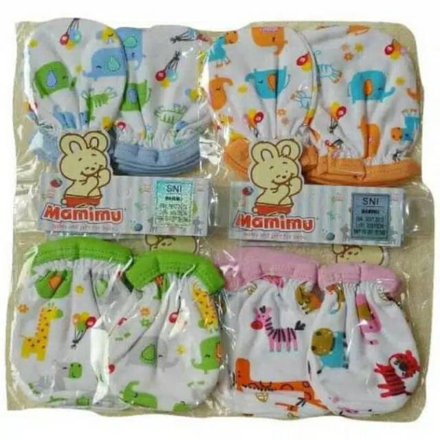 Mamimu set Sarung Tangan &amp; Kaos Kaki Karet Bayi/Baby Motif (0-3M)| Perlengkapan Bayi Baru Lahir