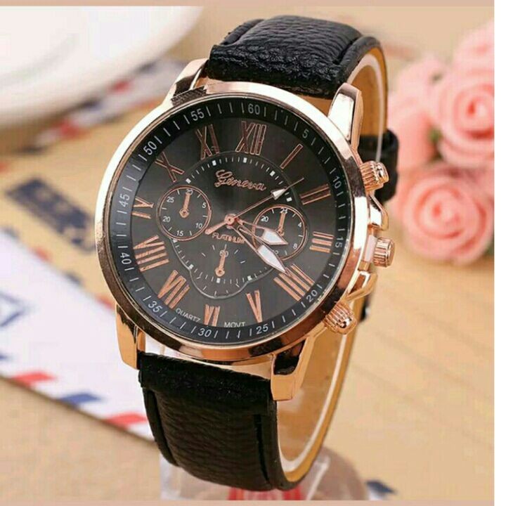 Jam Tangan Geneva  PRIA Leather Quartz Fashion Wanita Import