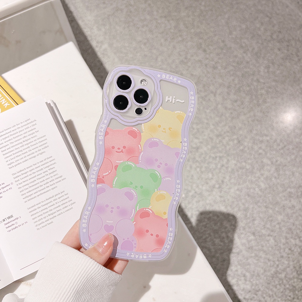 Case Pelindung Transparan Motif Kartun Beruang Bunga Dengan Rantai Ungu Untuk Iphone 11 8 7 Plus SE2 XS XR 12 13 PRO MAX