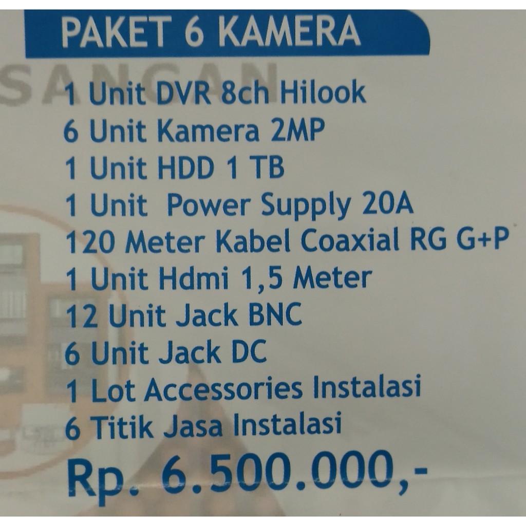 Paket cctv Hilook 6kamera