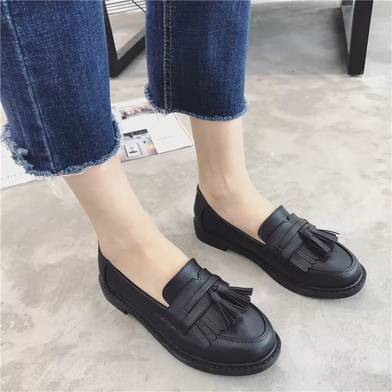 fakhrieshop- SEPATU WANITA DOCMART LOAFERS PREMIUM BLACK DOF 904