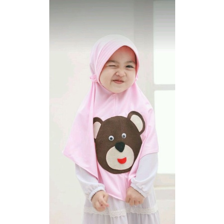 kerudung Bear anak instant Premium 3th - 6 tahun terbaru | jilbab lucu bayi Perempuan sekolah tk 4 - 5 thn | hijab Tanggung baby sd bahan jersey lembut adem