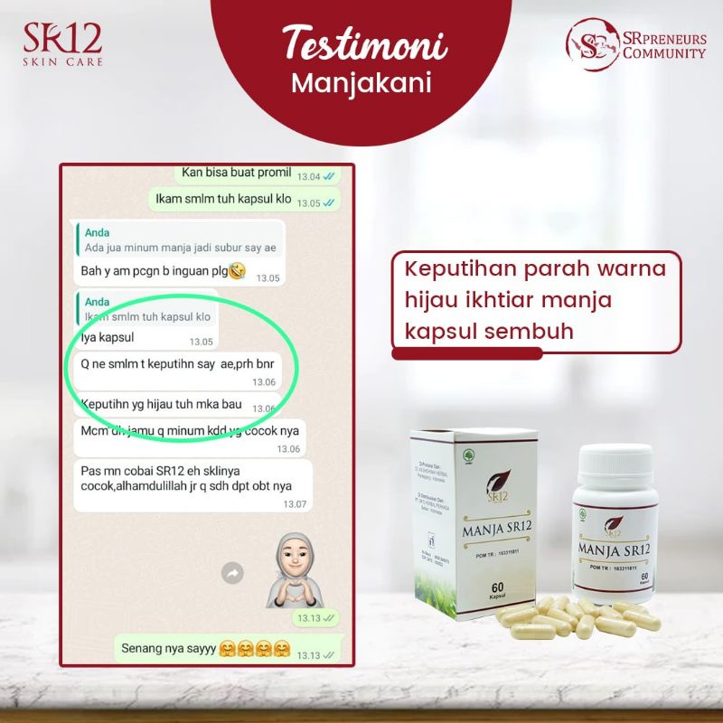 Manja SR12 - Manjakani Aceh Manja Butir dan Kapsul - Obat Keputihan Herbal dan Perapat Miss V - Mengurangi Gatal Gatal dan Bau Tidak Sedap