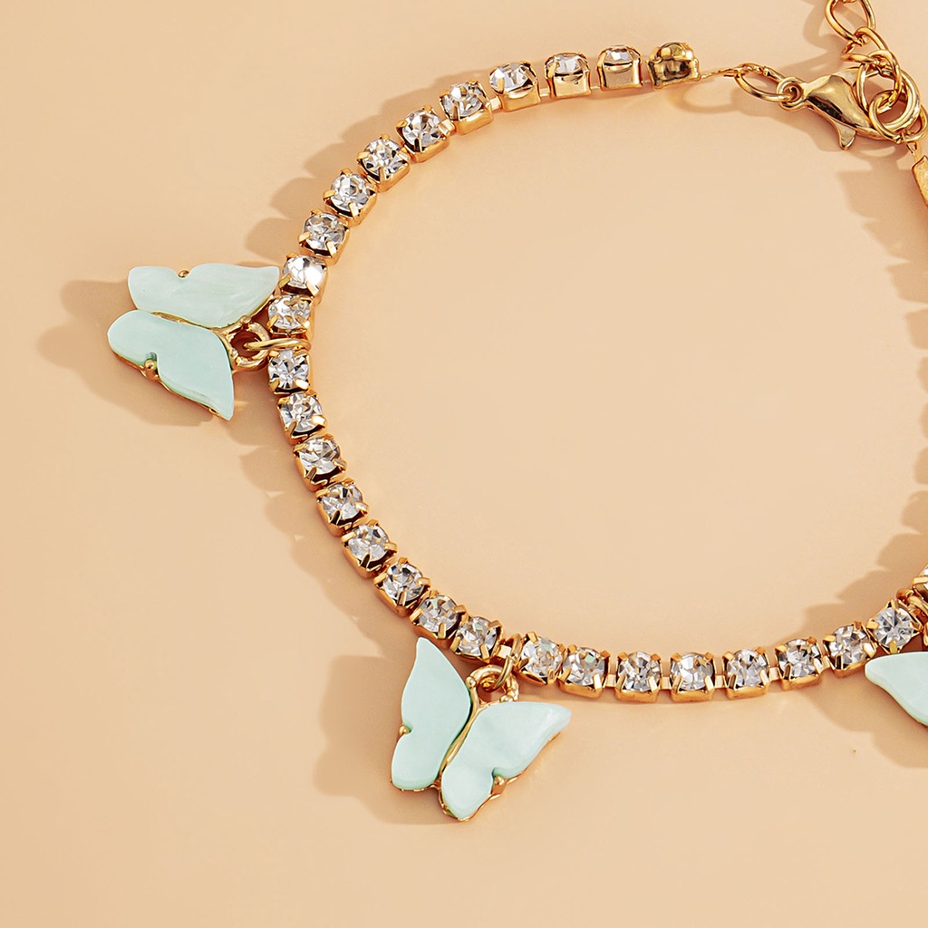 Hu Hu Hu Hu Hu Alat Bantu Pasang Kacamata♡ Gelang Wanita Desain Kupu-Kupu Hias Berlian Imitasi Gaya Simple Berkilau Untuk Hadiah Ulang Tahun