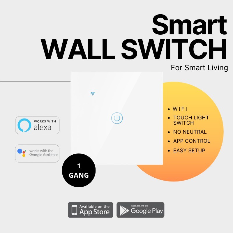 Bardi SMART WALL SWITCH EU 1 GANG Wifi Wall Touch Light Switch Smart Home IoT Saklar Sentuh Pintar