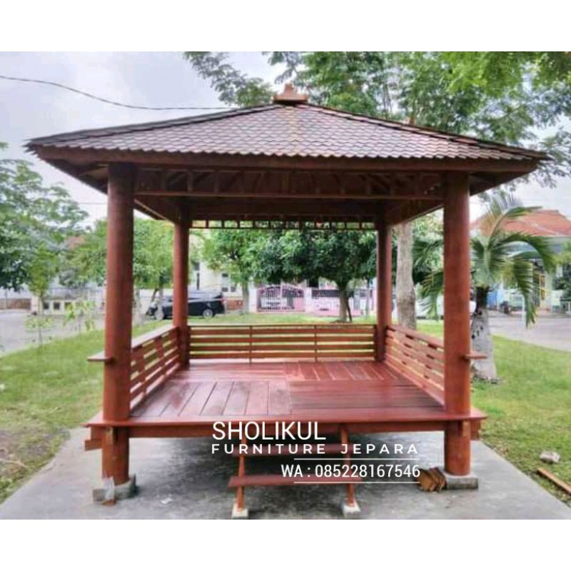 HARGA GAZEBO TAMAN 3M X 3M KAYU KELAPA LOKAL