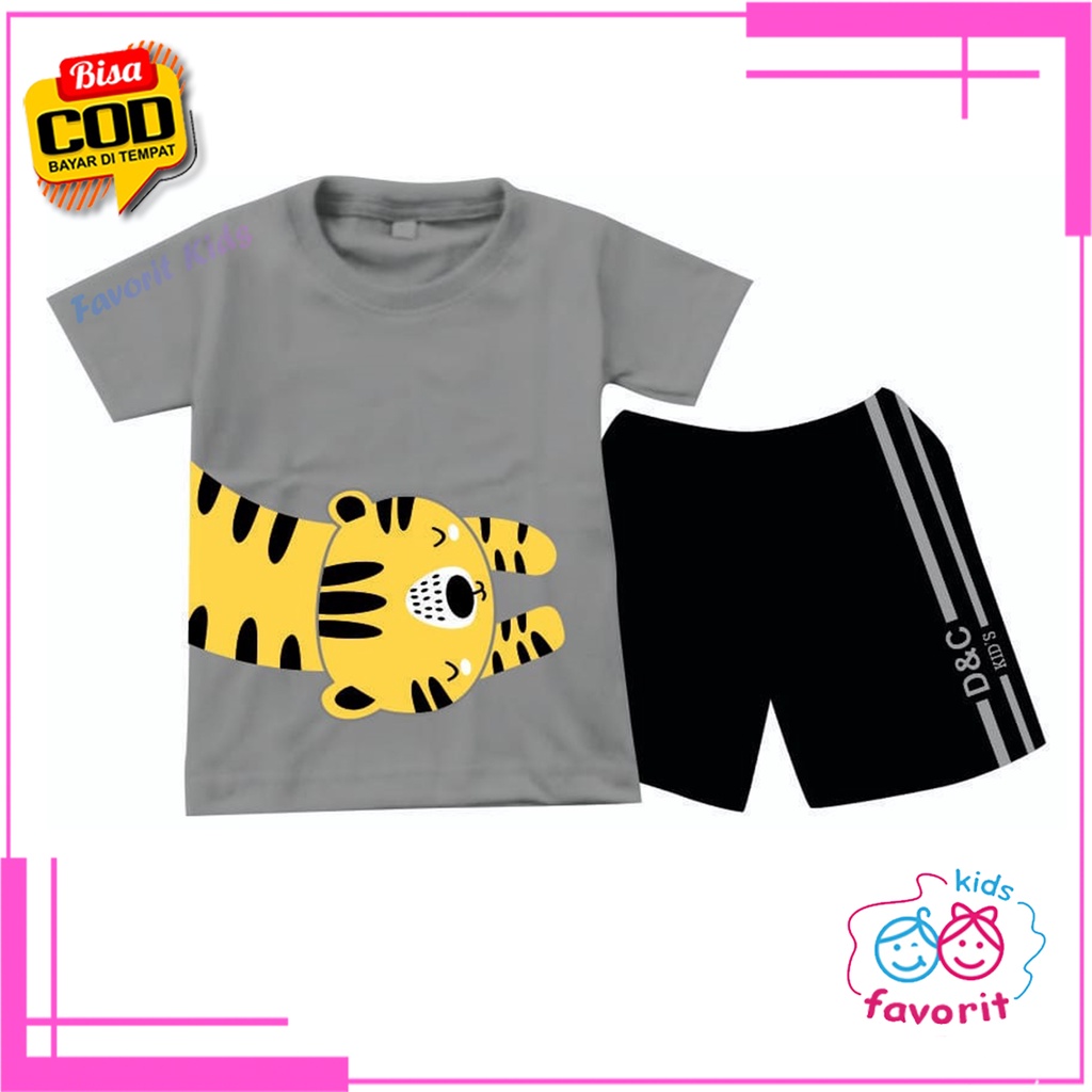 Favorit kids Setelan kaos anak anak unisex lengan pendek celana pendek gambar cat kartun