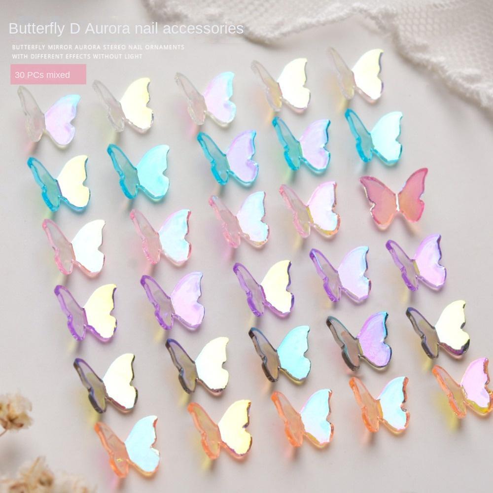 AUGUSTINA Agustina Hiasan Kuku Kupu-Kupu Fashion Symphony Sparkling Aurora Butterfly 3D Nail Jewelry