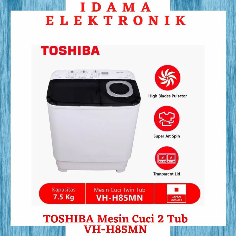 TOSHIBA Mesin Cuci 2 Tabung 7.5 kg VH-H85MN-Transparan