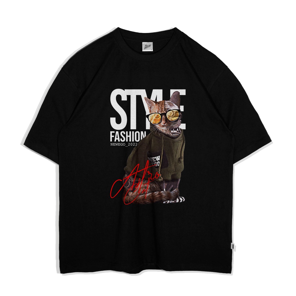 NEWEGO TSHIRT ASTRO CAT BLACK OVERSIZED