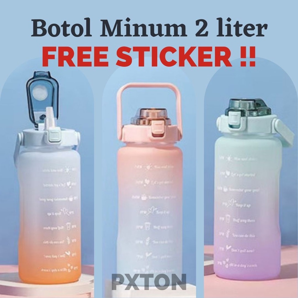 Botol Minum 2 Liter Free Sticker Lucu Botol Minum Viral Korea Botol Pelangi Motivasi 2L Viral Tiktok || Barang Unik Murah Lucu