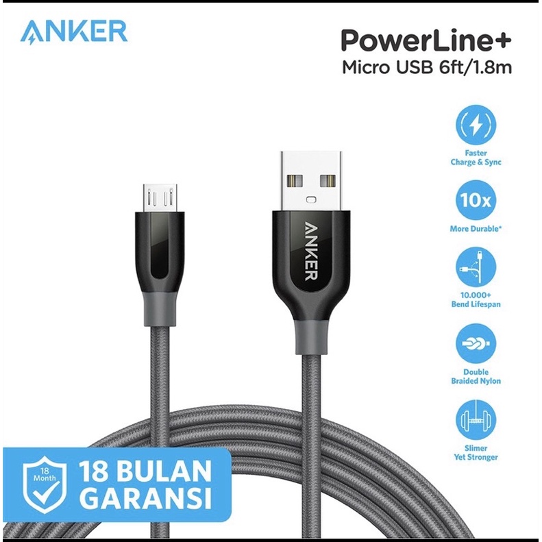 Kabel Anker Charger Ankle Powerline+ Micro USB for android 1,8m