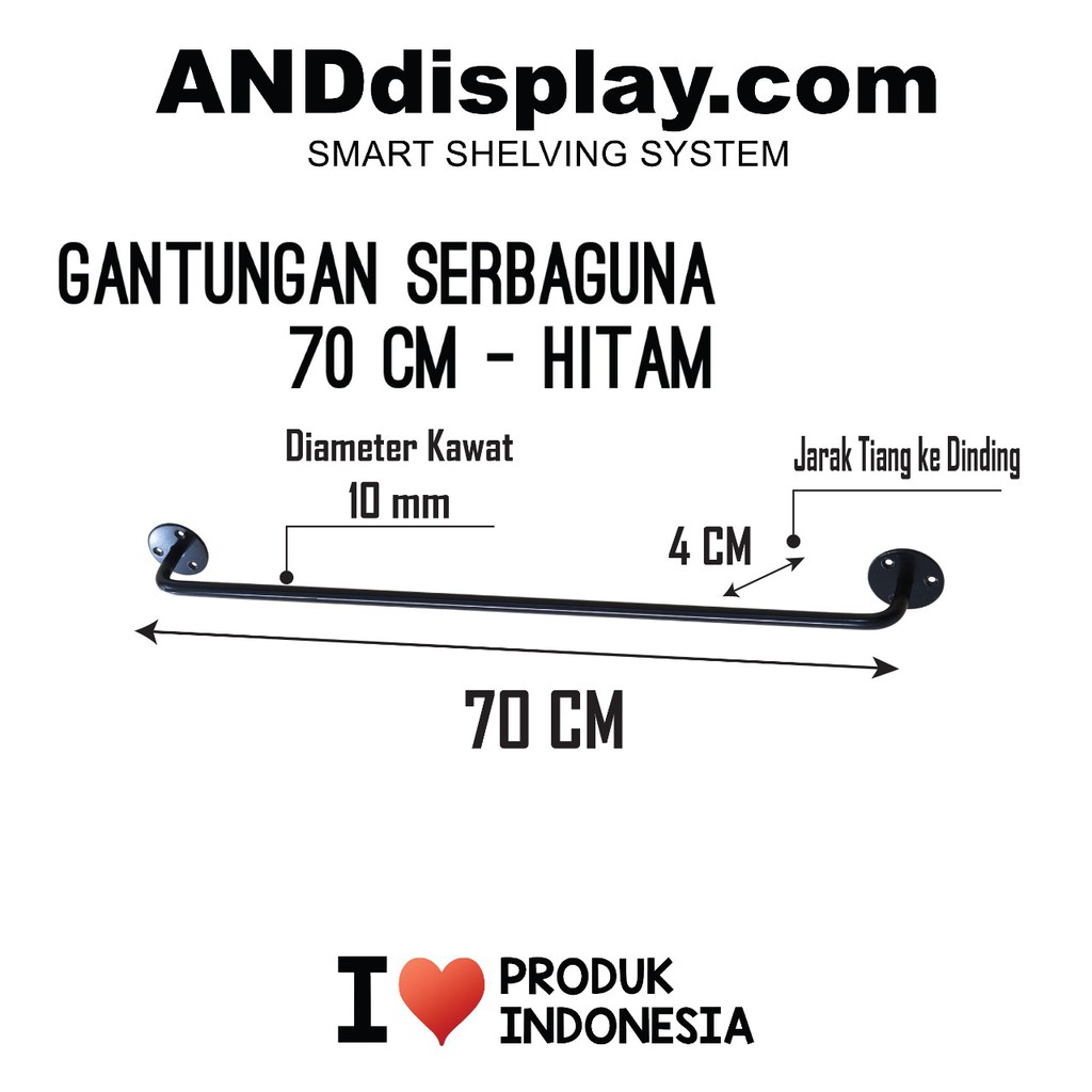 GANTUNGAN SERBAGUNA 70 CM HITAM REL GANTUNGAN PIPA ALAT MASAK RAK DINDING GANTUNG PERALATAN DAPUR