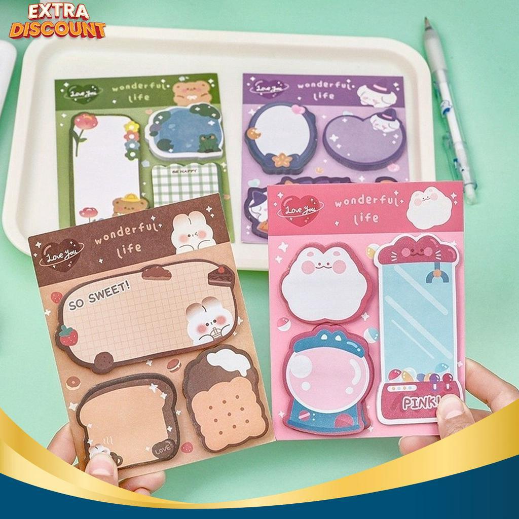

DASYAT APEN Sticky Notes Lucu 3 IN 1 Tempelan Kertas Catatan 6 Lembar Note Tempel Karakter Bear Cat Rabbit Pembatas Buku Motif