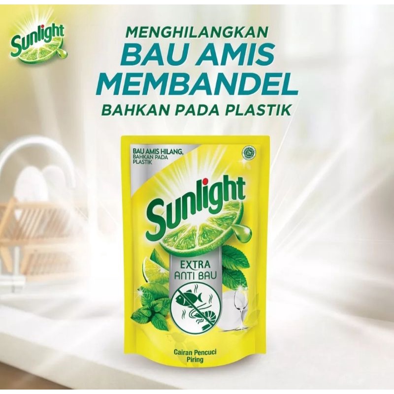 SUNLIGHT Sabun Pencuci Piring Extra Anti Bau Jeruk Nipis &amp; Daun Mint 650ml