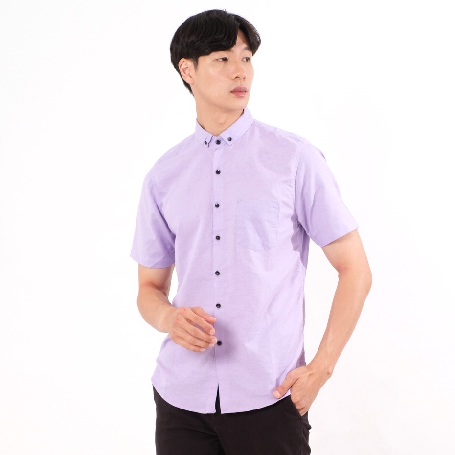 SANVANINA Kemeja Polos Katun Kerja Kantor Formal Lengan Pendek Pria | Short Basic Lilac E-1507H