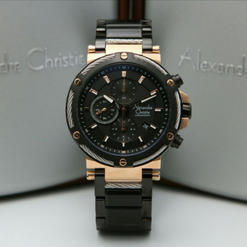 ALEXANDRE CHRISTIE AC6561 BLACK ROSEGOLD PRIA.ORIGINAL GARANSI RESMI 1TAHUN