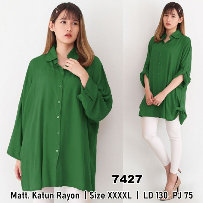 PC- Kemeja Wanita - JUMBO SUPERIOR HIJAU BOTOL [Baju Atasan Wanita 0128] -PC